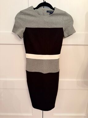 French Connection Black, Gray & White Colorblock Midi Dress